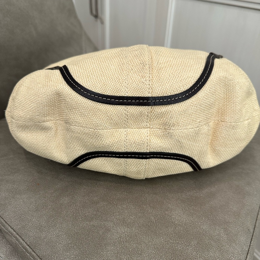COACH Purse Shoulder Bag 4711 Angora Straw Burlap Beige w/ Genuine Brown Leather - Picture 7 of 14